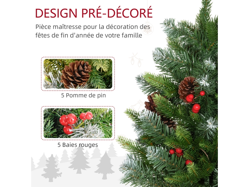  Sapin de noël 60 cm arbre de noël de table avec lumière led, 141 pointes, base en béton, pommes de pin et baies rouges  - Conforama E