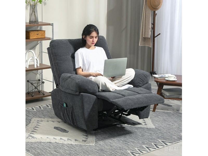  Fauteuil relax massage ulevr à 8 points vibrants, inclinable jusqu’à 150°, repose-pieds réglable, polyester gris foncé  - Conforama B