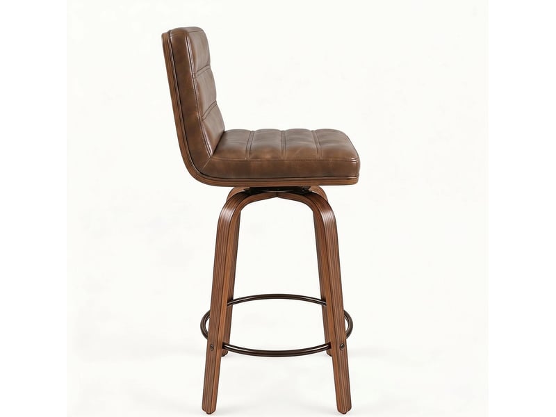  Lot de 2 tabourets de bar pivotants 48x40x90 cm en polyuréthane, avec repose-pieds, pour bar, pratique, bois, marron  - Conforama E