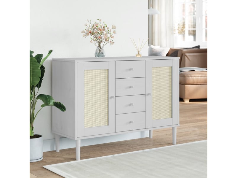  Buffet - bahut - meuble de rangement senja aspect rotin blanc 112x40x80cm bois massif de pin  - Conforama B