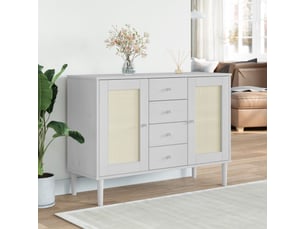 Buffet - bahut - meuble de rangement senja aspect rotin blanc 112x40x80cm bois massif de pin