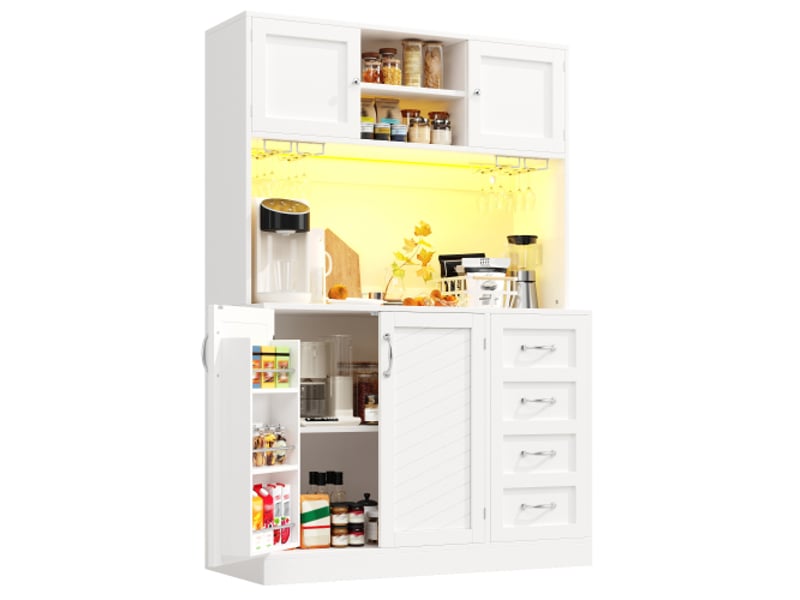 Buffet de rangement 120x40x188 cm : armoire cuisine 4 portes, 2 tiroirs, led multicolore, étagère snack & porte-boissons - Conforama A