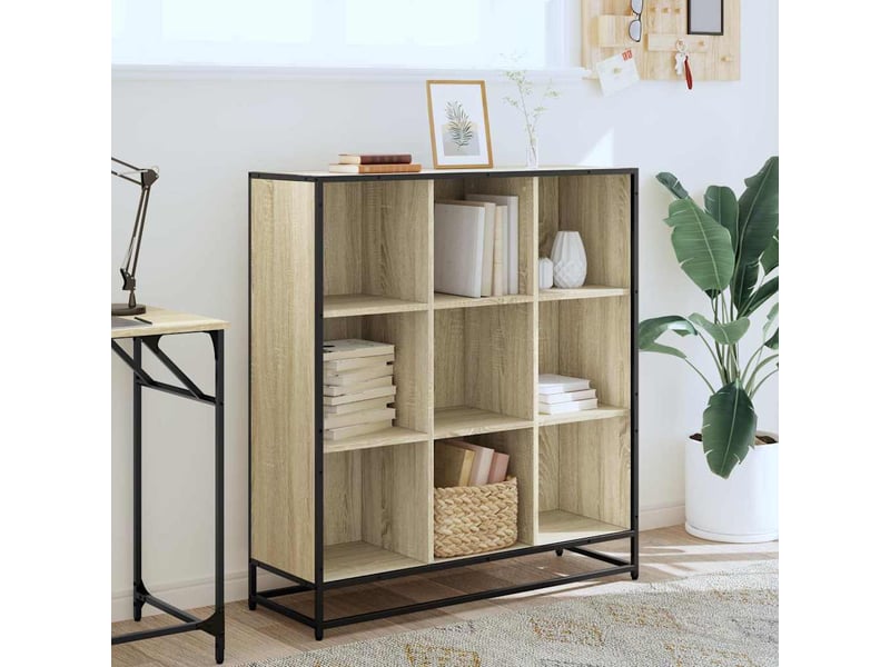  Bibliothèque, meuble de rangement salon chêne sonoma 97,5x33x107,5cm bois ingénierie métal  - Conforama C