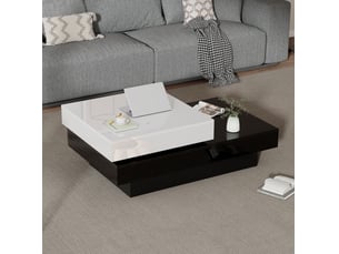 Table basse 103 x 60 x 35,5 cm – blanc et noir – plateau pivotant, rangement 2 niveaux pour salon d'appartement