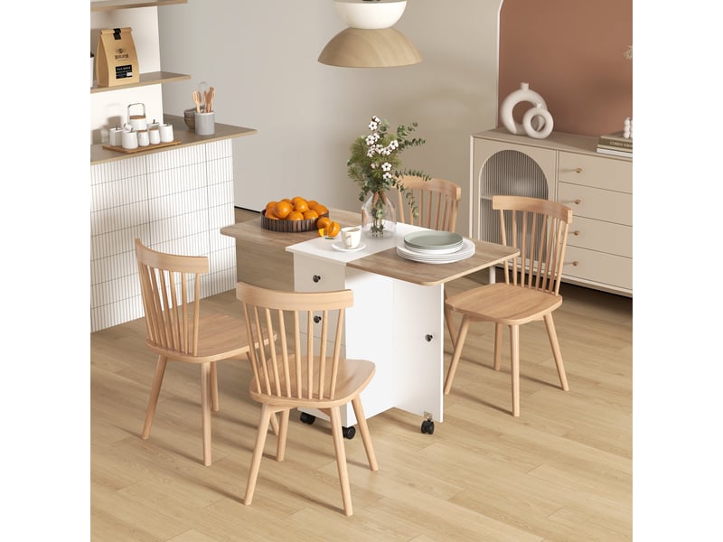  Table de cuisine pliable table à manger pliante 2 plateaux rabattables avec 2 tiroirs 1 placard blanc et chêne  - Conforama D