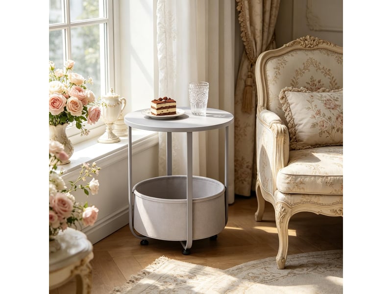 Table d'appoint ronde avec panier de rangement gris ø45x50 cm - Conforama B
