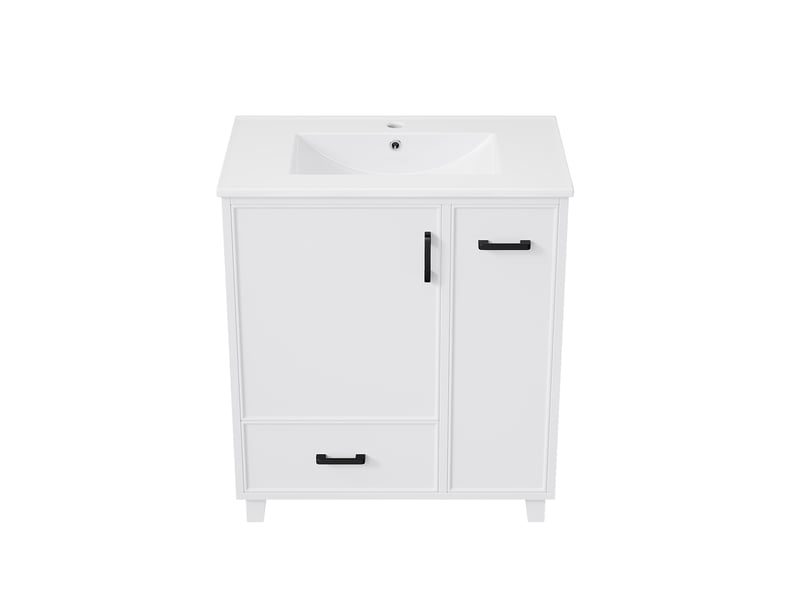  Meuble vasque salle de bain blanc 76,5 cm avec lavabo céramique intégré et tiroir latéral 2 niveaux  - Conforama D