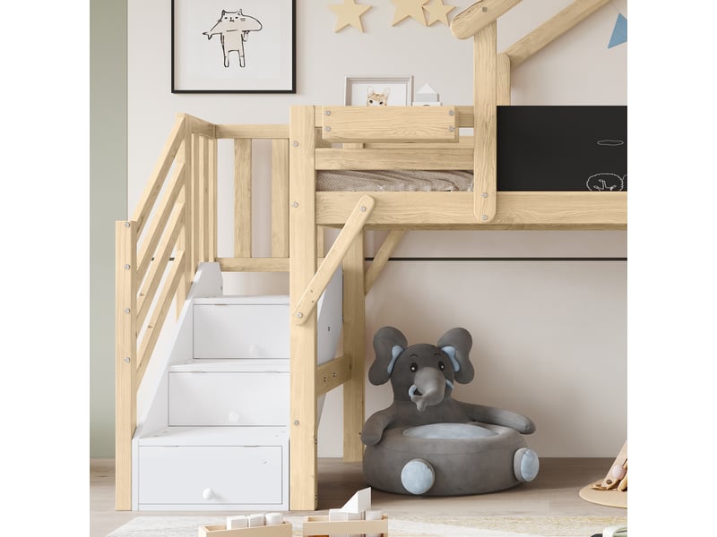  Lit superposé en bois blanc et naturel 90x200 cm  - Conforama E