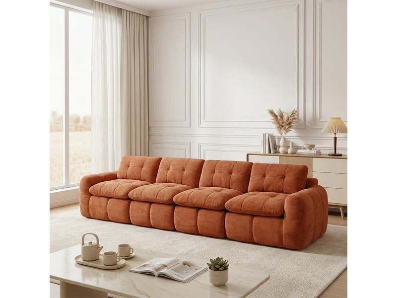  Canapé 4 places, revêtement en tissu chenille, sans assemblage, rouge orangé  - Conforama C