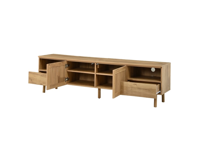  Meuble tv 180x40x51 cm en mdf, 2 portes grillagées, 2 tiroirs et niches ouvertes  - Conforama E