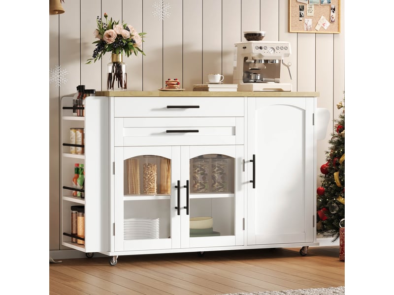 Îlot de cuisine mobile avec plan de travail rabattable, desserte de cuisine sur roulettes, 138x70x90 cm - Conforama C