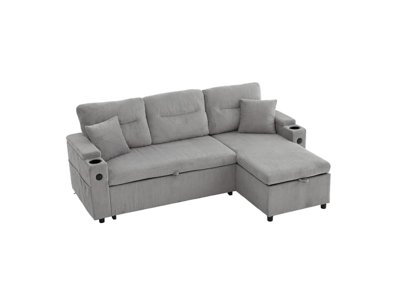  Canapé 3 places, canapé de salon – porte-gobelets, en velours tricoté, avec rangement, port usb, avec méridienne  - Conforama B