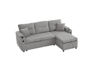 Canapé droit fixe <strong></strong> <strong></strong> 3 places Velours côtelé gris avec coffre de rangement