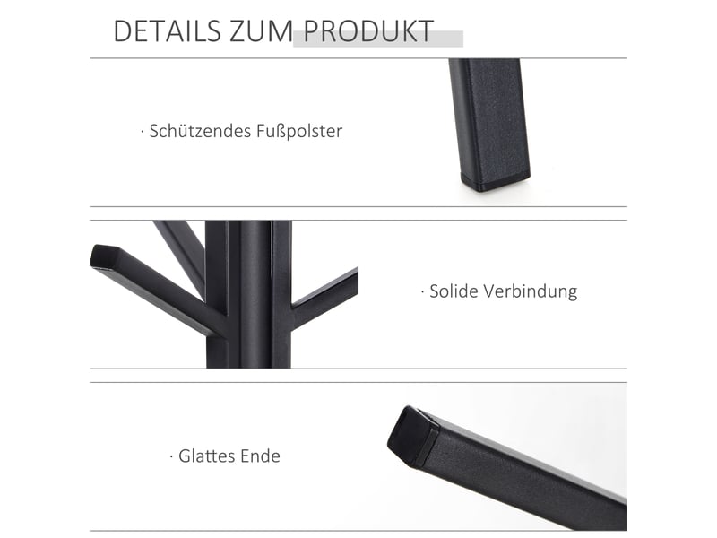  Porte-manteau sur pied 180 cm en métal noir, porte-manteau de couloir élégant pour l'ordre et l'élégance 831-174BK - Conforama E