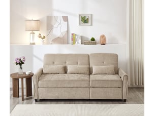 Canapé 3 places convertible 3 en 1 en tissu chenille, couchage extensible, dossier 3 positions 90°, 145°, 180°, fonction lit