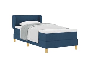 Lit adulte, lit simple, lit à ressorts avec tête de lit bleu 90x200cm tissu cf16971
