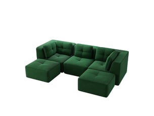 Canapé d'angle en u sans cadre, canapé sectionnel modulaire 3 places, cord, assise profonde, sans montage, vert