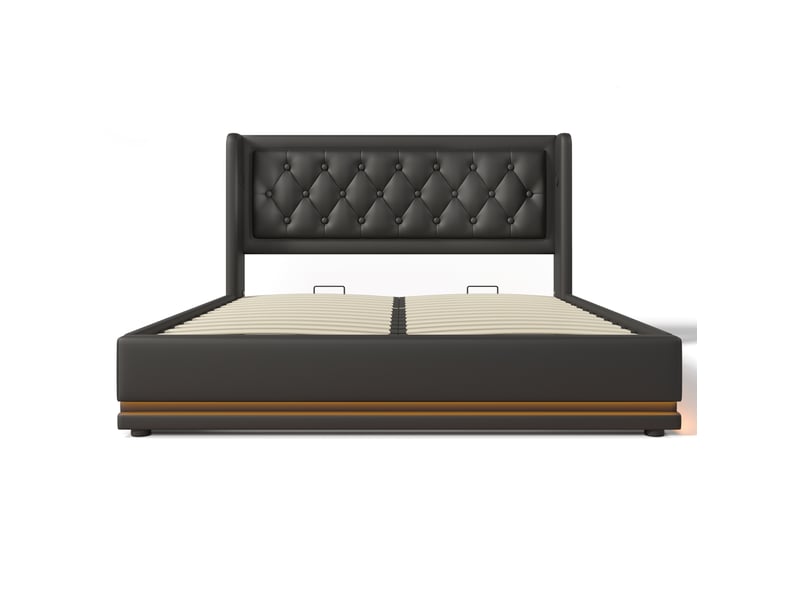 Lit coffre 160x200 avec led et recharge usb type-c noir cravdom - Conforama A