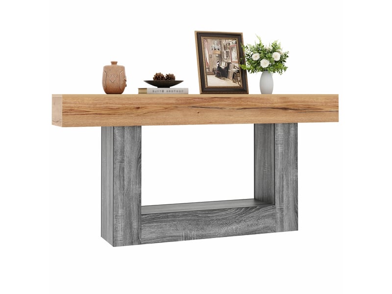  Console bicolore aspect bois, idéale pour une entrée ou un salon. Plateau épais, compartiment de rangement inférieur, en panneaux de particules.  - Conforama A