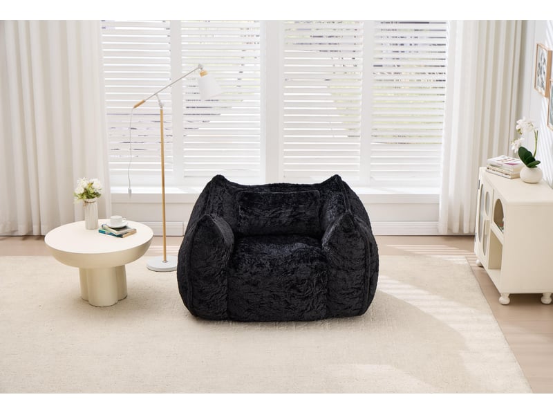 Grand fauteuil en sac de haricots avec coussin, confortable pour adultes et enfants, canapé en fausse fourrure au sol pour salon et chambre, noir - Conforama D