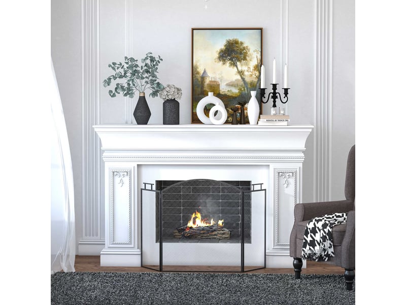  Pare-feu pour cheminée ou poêle – pare-feu pliable en 3 parties – dimensions : 110 cm (l) x 24 cm (p) x 76,5 cm (h) – acier noir  - Conforama D