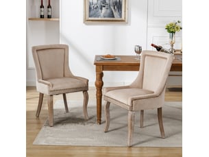 Chaise de salle à manger lot de 2 rembourrée avec clous décoratifs et dossier courbé en velours beige 55 × 61 × 91 cm