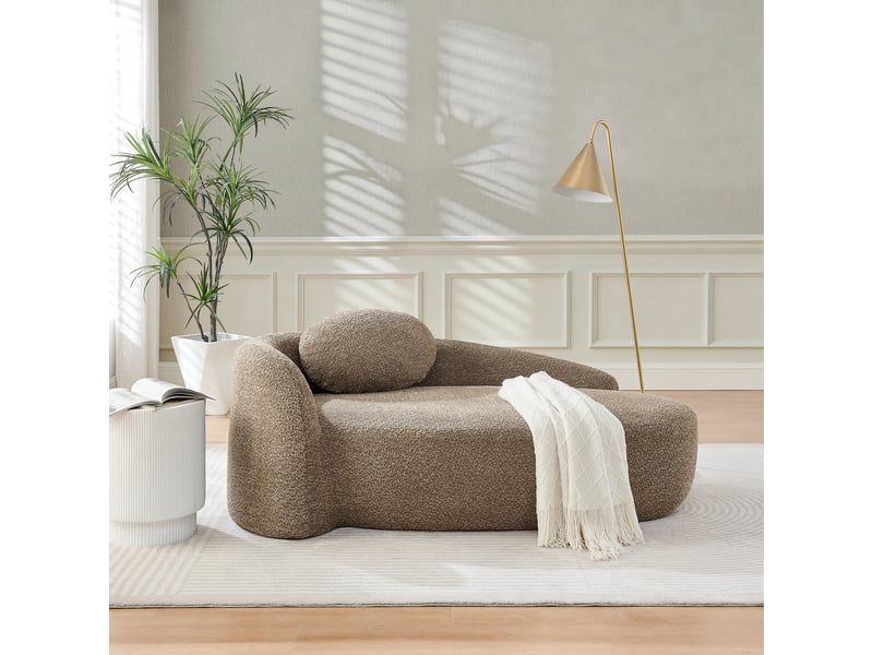 Canapé une place en tissu teddy marron au design minimaliste, canapé compact aux angles arrondis pour salon, chambre ou studio - Conforama D