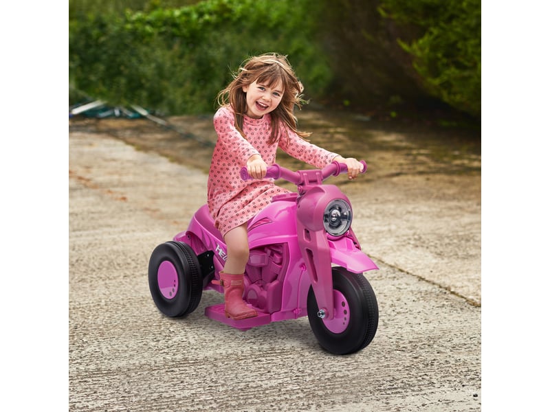  Moto électrique enfants 2-5 ans, 3 roues, 6 v, 3 kmh, avec fonction de bulles, effets lumineux et sonores, rose  - Conforama D