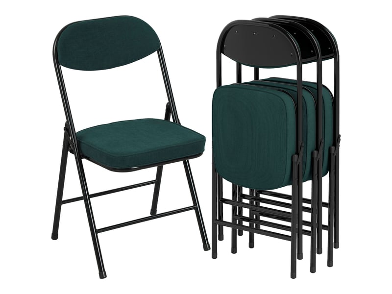  Lot de 4 chaises pliantes chaises de salle à manger portables avec assises et dossiers rembourrés en velours côtelé bleu  - Conforama B