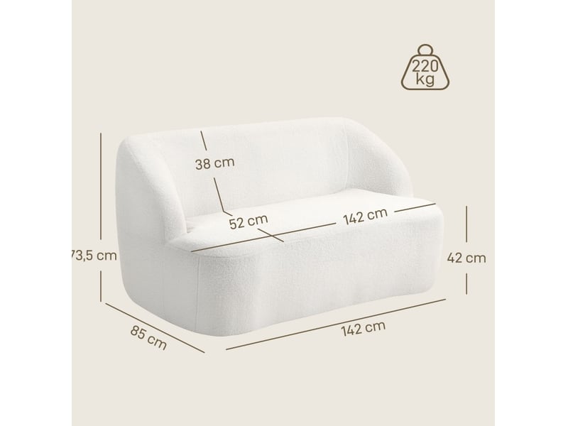 Canapé 2 places 142x85x73,5 cm design courbé revêtement polaire blanc crème  - Conforama E