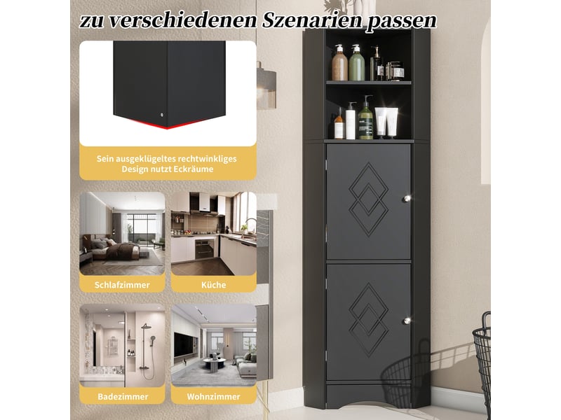  Meuble d'angle de salle de bains étagère réglable noir 36.5 x 36.5 x 155 cm WF314510AAB - Conforama E