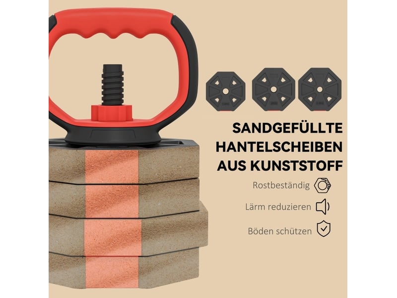  Set de musculation 4 en 1 25 kg 125 x 18 x 18 cm rouge en plastique, haltères réglables et barre longue  - Conforama E