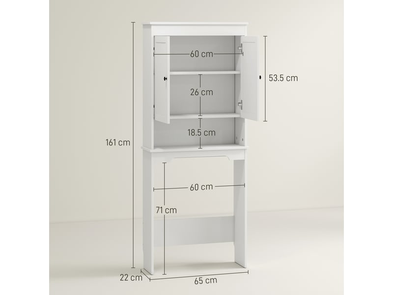  Meuble dessus wc blanc, rangement fermé et étagère ouverte, 65 x 22 x 161 cm  - Conforama E