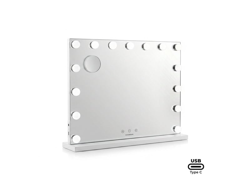 Miroir de coiffeuse hollywood, 15 ampoules led, 3 tons de lumière, intensité réglable, mini miroir x10 innovagoods - Conforama A