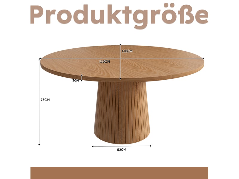 Table à manger ronde 110 cm en mdf plaqué chêne, pied central avec cadre métallique  - Conforama C