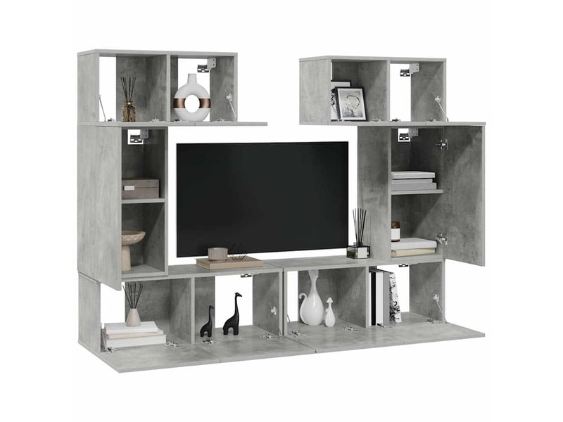  Ensemble de meuble tv - banc tv - meuble de rangement 6 pcs gris béton bois d'ingénierie  - Conforama C