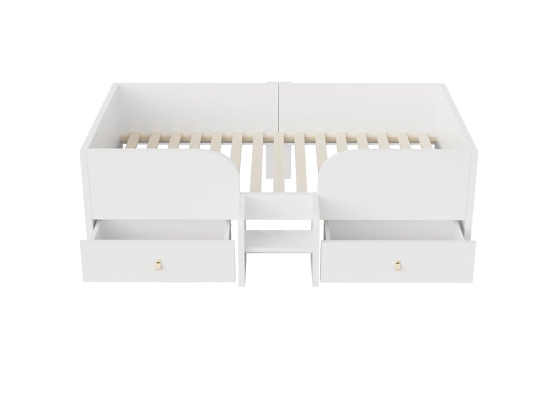  Lit enfant 90 × 200 cm 1 place avec 2 tiroirs, barrières et marche de sécurité, sans matelas, en mdf blanc  - Conforama A