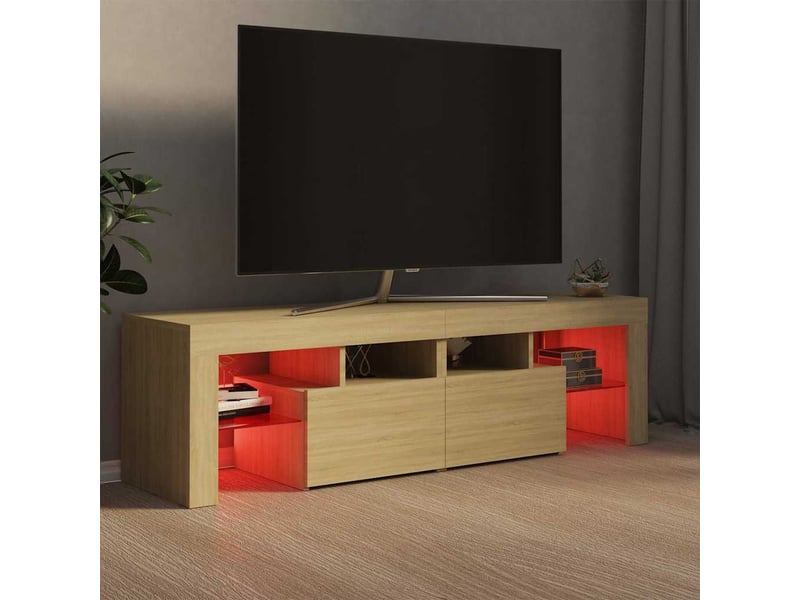  Meuble tv - banc tv - meuble de rangement avec lumières led chêne sonoma 140x36,5x40 cm  - Conforama E
