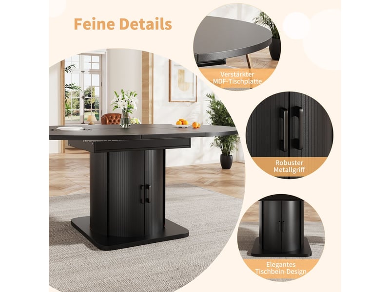  Table extensible 118-158 cm table de salle à manger jusqu'à 6 places ronde extensible en ovale à tiroirs intégrés finition noire  - Conforama E