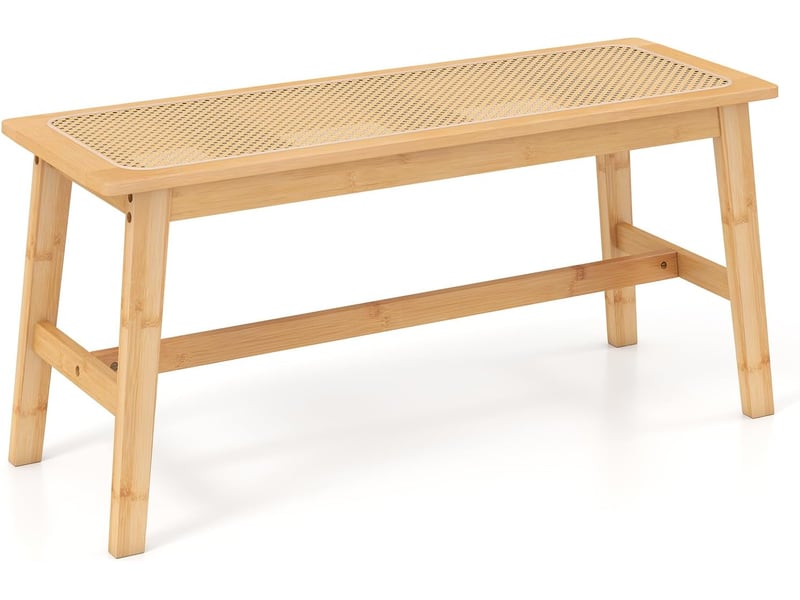  Costway banc de salle à manger en bambou, assise en rotin pvc pour 2 pers, patins antidérapants, charge 300kg  - Conforama A
