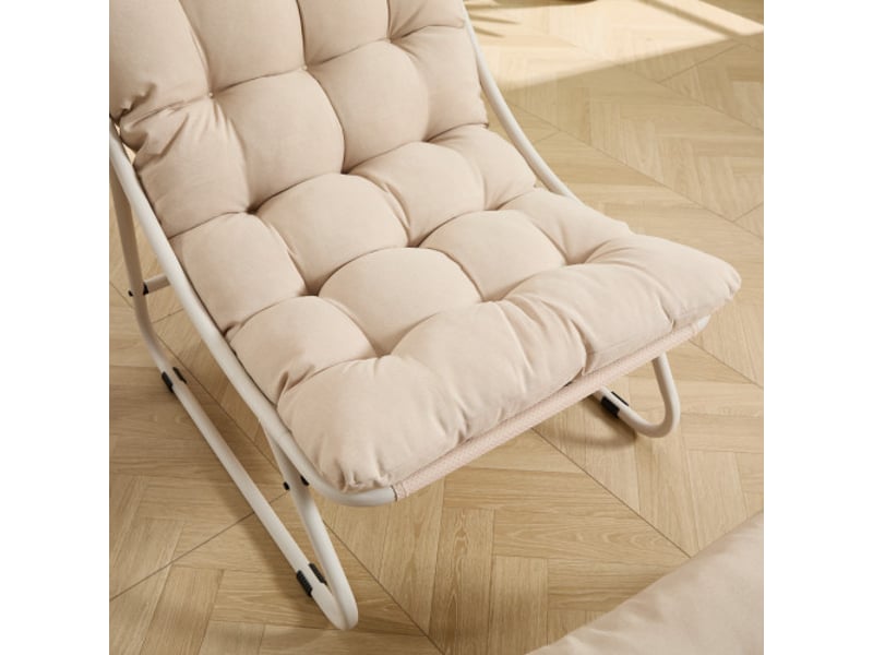 Fauteuil lounge d’extérieur avec repose-pieds, chaise inclinable confortable avec coussin épais, idéal pour salon, chambre et espace de lecture, structure beige avec coussin beige  - Conforama W