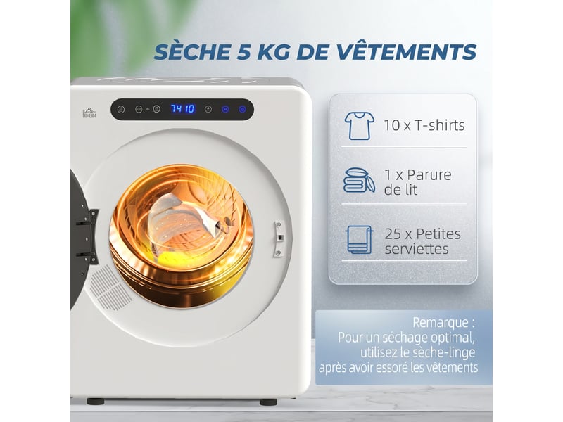 Sèche linge à évacuation, sèche-linge électrique 1000 w 3 kg, modes extra dry et eco, minuterie, blanc, acier inoxydable - Conforama E