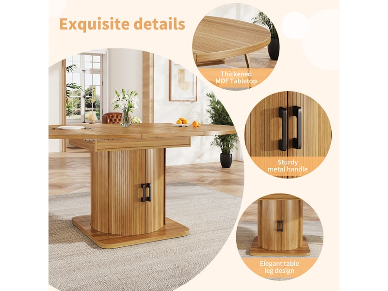 Ensemble table et chaises avec 1 table extensible et 4 chaises  - rangement - mdf et lin - brun foncé  - Conforama E