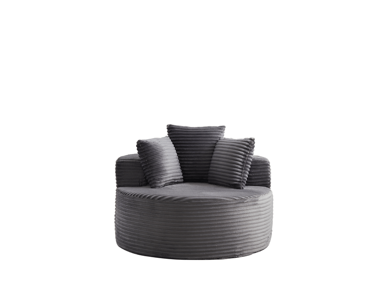  Canapé individuel circulaire en velours côtelé, 110 cm de diamètre, confort moelleux, lot de 3 coussins d’appoint, gris  - Conforama A