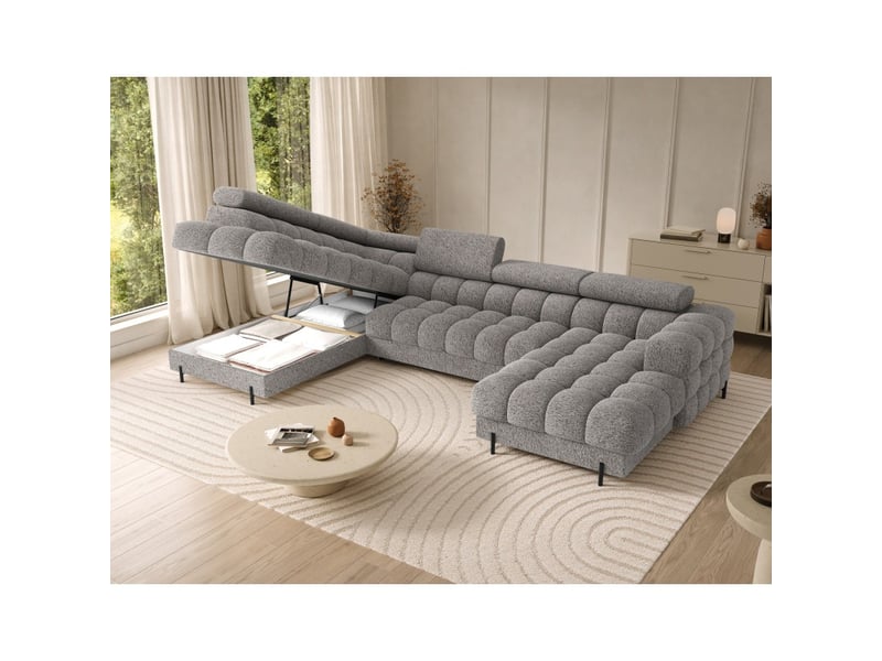  Canapé panoramique convertible gris clair chiné angle gauche feraria 358x93x202cm  - Conforama C
