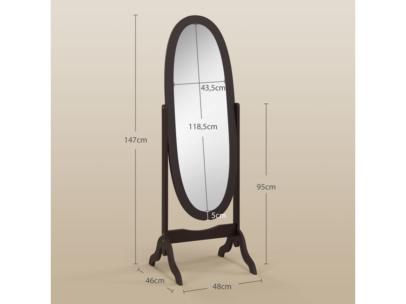  Miroir à pied ovale style shabby chic inclinaison réglable 48 x 46 x 147 cm mdf café  - Conforama C