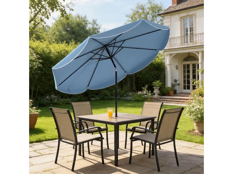 Parasol rond inclinable ø265 x h235 cm – bleu ciel – manivelle, 8 baleines, pour balcon et terrasse - Conforama B