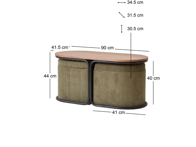 Nordlys - table basse en bois avec 2 poufs bouclettes rangement frêne blanc  - Conforama E