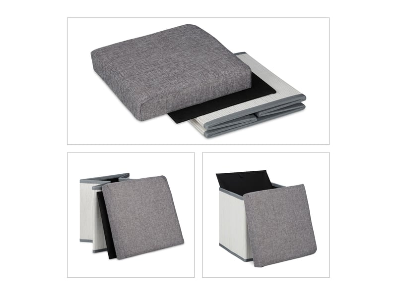  Lot de 2 tabourets de rangement pliants confortables 38 x 38 x 38 cm style moderne ambiance cosy en bambou blanc 13_0012148  - Conforama C