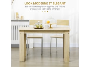 Table à manger table de cuisine design moderne avec grand plateau 2-4 personnes en bois chêne dim. 120l x 69l x 75h cm